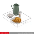 Vente en gros plateaux en acrylique bon marché, plateaux de rangement en plastique transparent avec poignée