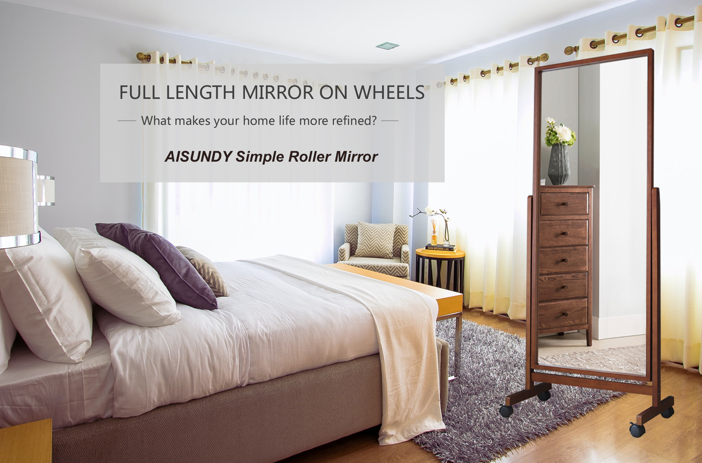 Home&Patio  AISUNDY Full Length Mirror Wheels, Plant Stand.