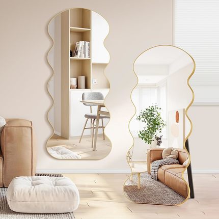 AISUNDY Swivel Adjustable Full Length Mirror on Wheels, Pine Wood Frame  Cheval Bedroom Floor Mirror Dressing Mirror Body Mirror with Standing  Holder