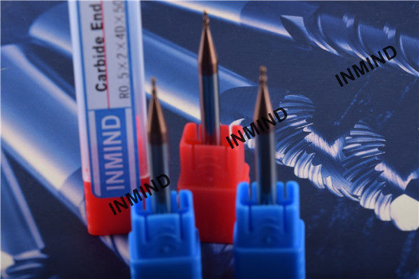 Molino de extremo de punta esférica de carburo, 2 ranuras, tamaño de grano ultrafino, revestimiento TiSiN R0.5 1 mm 0