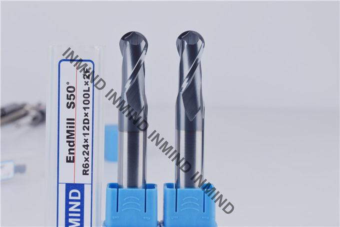 12 mm AOL 100 mm Solid Carbide End Mills , HRC50 TiAlN Coating Ball Nose Mill 0