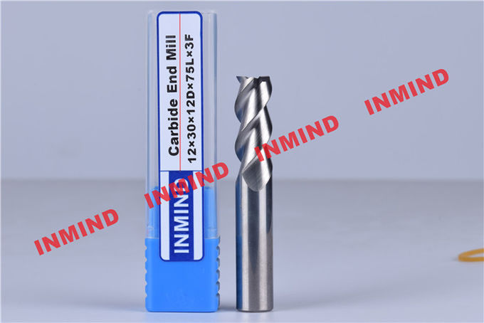 HRC50 8mm / 10mm / 12mm Aluminium End Mill 3 Flute No Coating 45º Helix Angle 1