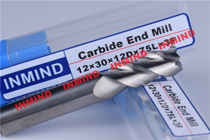 HRC50 8mm / 10mm / 12mm Aluminium End Mill 3 Flute No Coating 45º Helix Angle 0