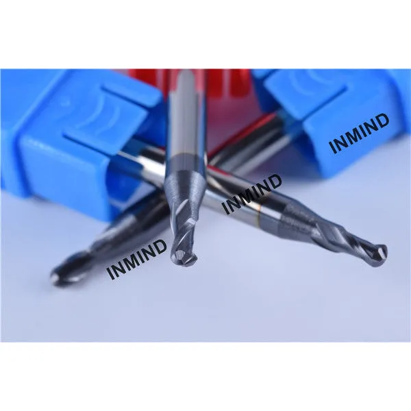 Recubrimiento altin, hasta hrc50 fresa de punta esférica r0.75 1.5mm 2 flauta, tamaño de grano 0.6-0.8um, tipo estándar