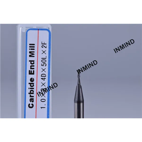 2 flûtes, revêtement altin hrc50, fraise carrée 1,0 mm * 2f, taille de grain 0,8 um, haute précision, fraise en carbure,