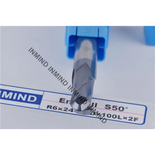 12 mm AOL 100 mm Solid Carbide End Mills , HRC50 TiAlN Coating Ball Nose Mill