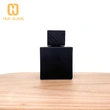 Frasco de perfume de vidrio negro con forma de cubo cuadrado de 100 ml con tapa de madera negra