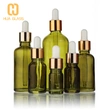 Flacon compte-gouttes d'huile essentielle en verre vert olive