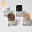 Frasco de perfume de cubo cuadrado de 30 ml, 50 ml y 100 ml con tapa de madera