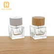 Frasco de perfume de cubo cuadrado de 30 ml, 50 ml y 100 ml con tapa de madera