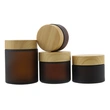 Empty Cosmetic Container Frosted Glass Cosmetic Cream Jars with Bamboo Lid