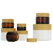  eco-friendly cosmetic container beauty gel jar frosted glass cream jar with bamboo lid