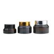 Empty Refillable Cosmetic 1 oz Clear Round Glass Jars with Black Lids
