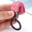 Promotional Solid Handmade Braid Leather Keychain with Keyring