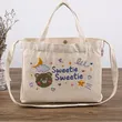  Embroidered Canvas Tote Bag with Pockets Women Casual Handbags