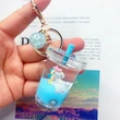 3D Milk Tea Filled Liquid Oil Quicksand Floating Acrylic Key Chain