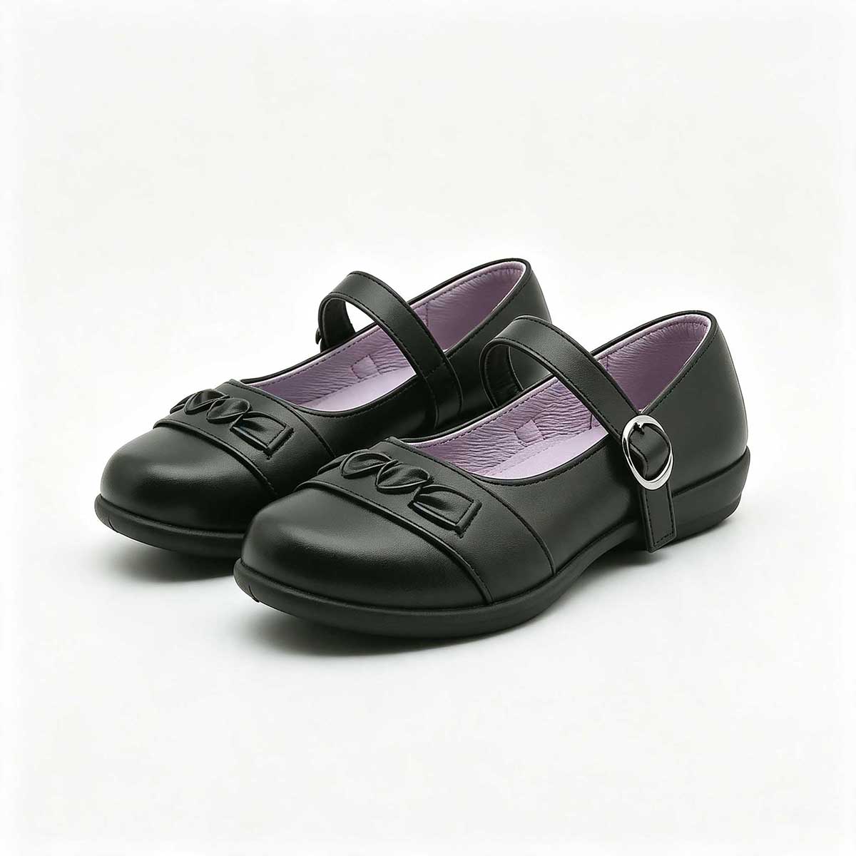 1789713900210558.jpg Pair of black embossed bow mary jane school uniform shoes for girls bulk wholesale