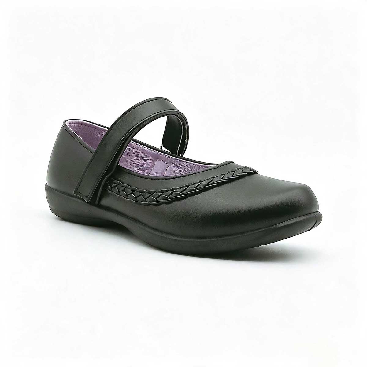 1789719767844910.jpg Black mary jane girls school shoes decorated with braided front trim, PU upper and anti-slip TPR outsole