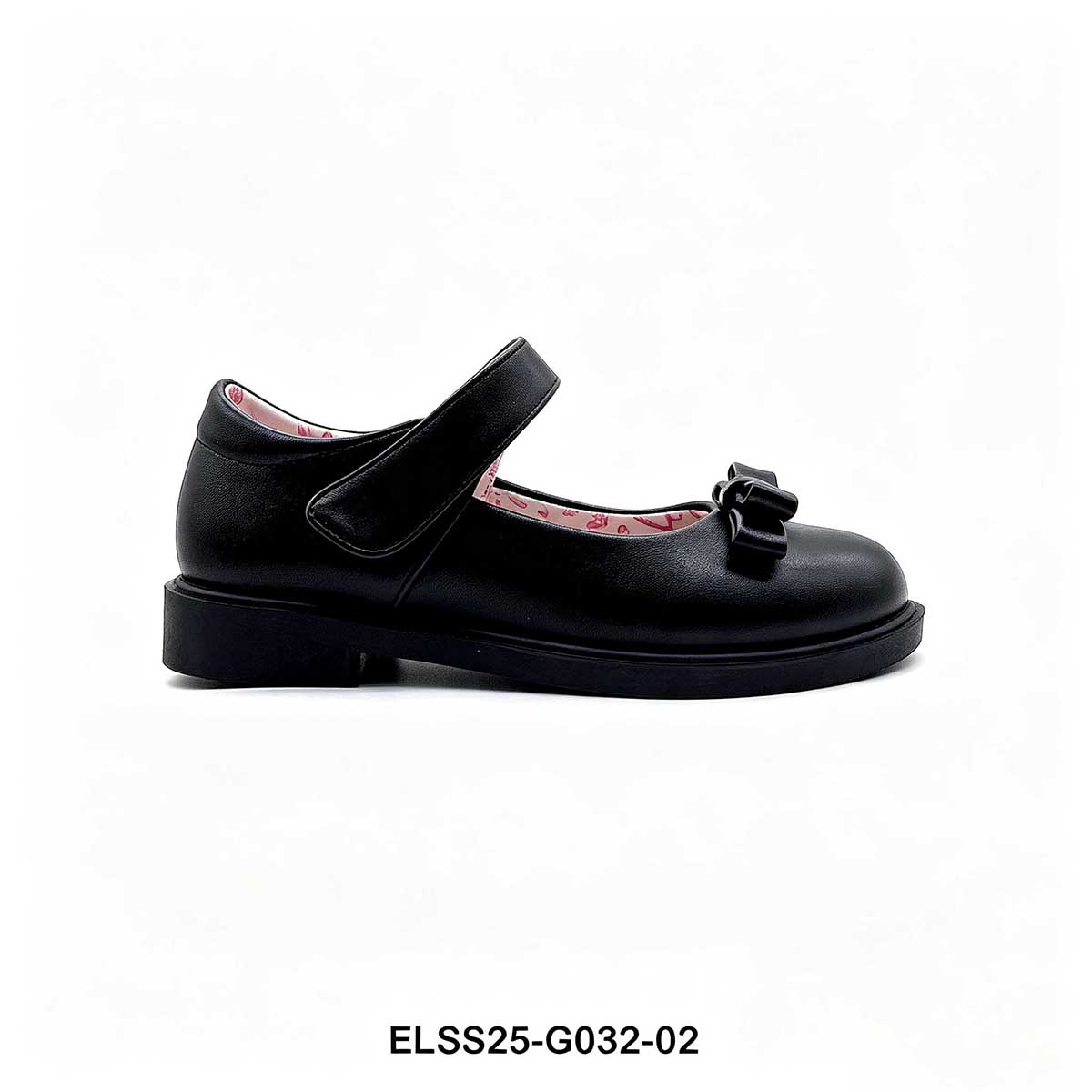 1789748568230177.jpg Other side view of girls mary jane school shoe with hook and loop strap and heart printed lining