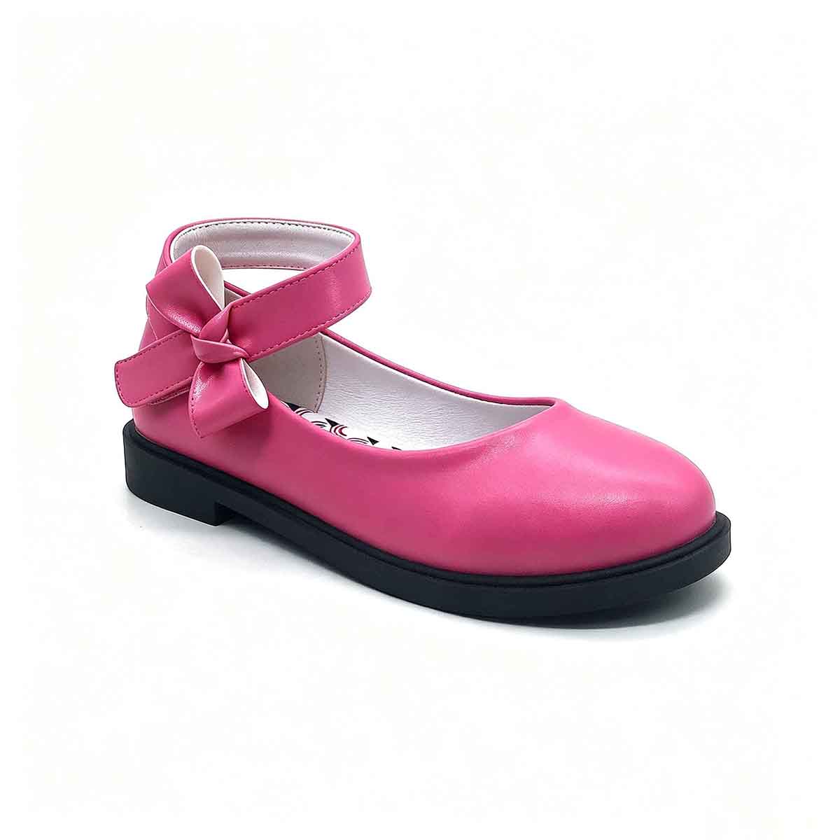 1789878234768122.jpg Pink kids Mary Jane dress shoe fitted with simple fabric bow ankle strap