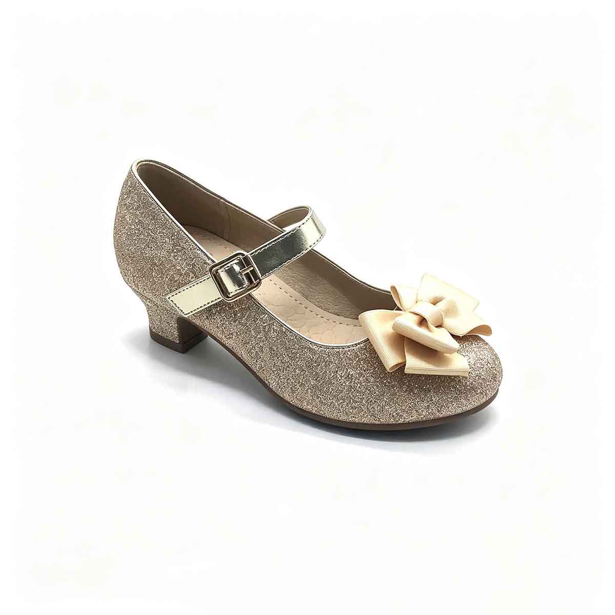 1789879102682704.jpg Golden kids formal heel Mary Jane shoe decorated with large fabric bow