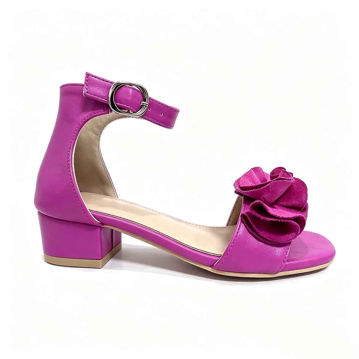 1789890303606284.jpg Side angle fuchsia kids party sandal with adjustable ankle metal buckle strap