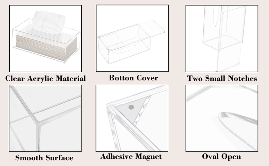 método de montaje del organizador de la servilleta de la caja de pañuelos de acrílico transparente