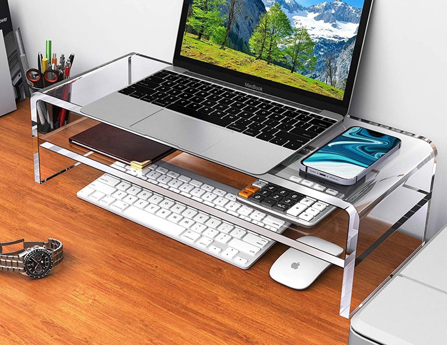 acrylic monitor stand with storage