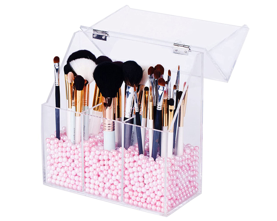 Clear Acrylic Makeup Organizer with 3 Brush Holders