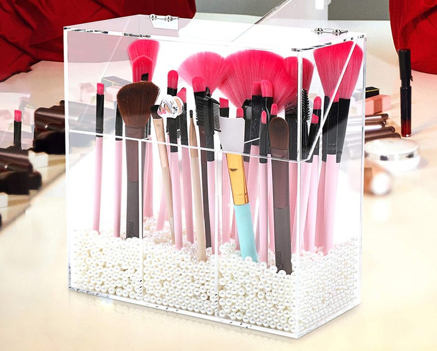 Organisateur de maquillage transparent avec couvercle