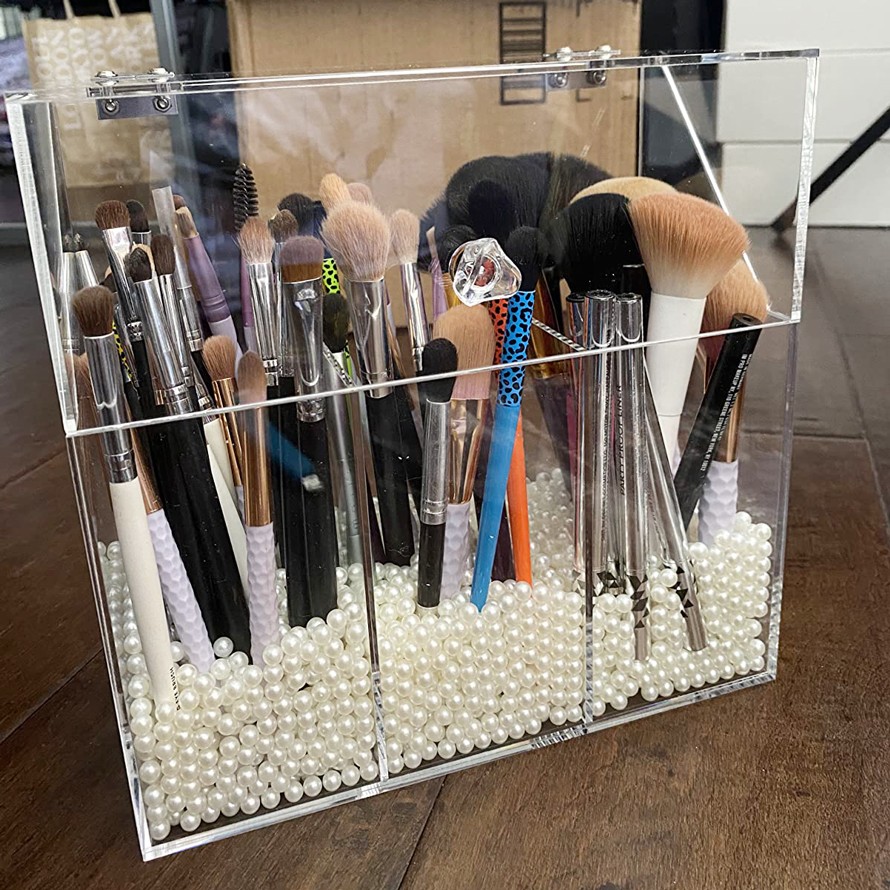 The makeup brush organizer are made by hand with durable crystal clear acrylic.