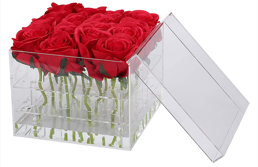 Caja de flores de regalo de acrílico transparente con caja de rosas de 16 orificios