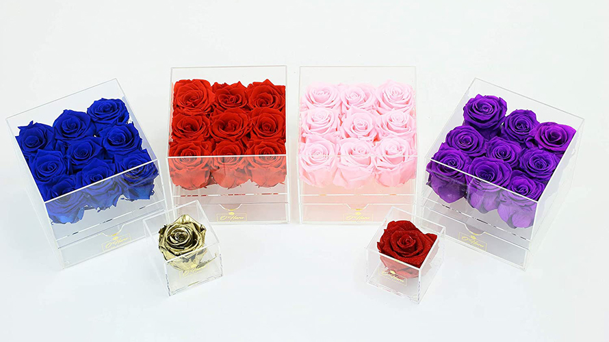 Cajas de flores acrílicas transparentes con cajón de maquillaje