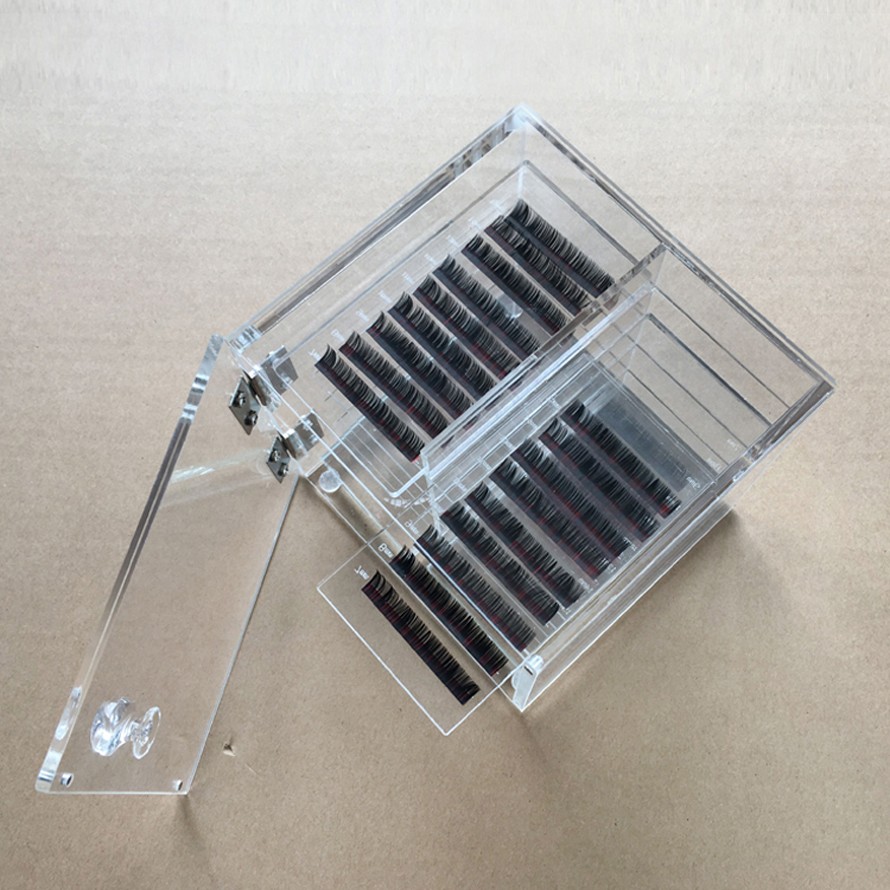 صندوق تخزين رمش أكريليك منظم للرموش الشفافة