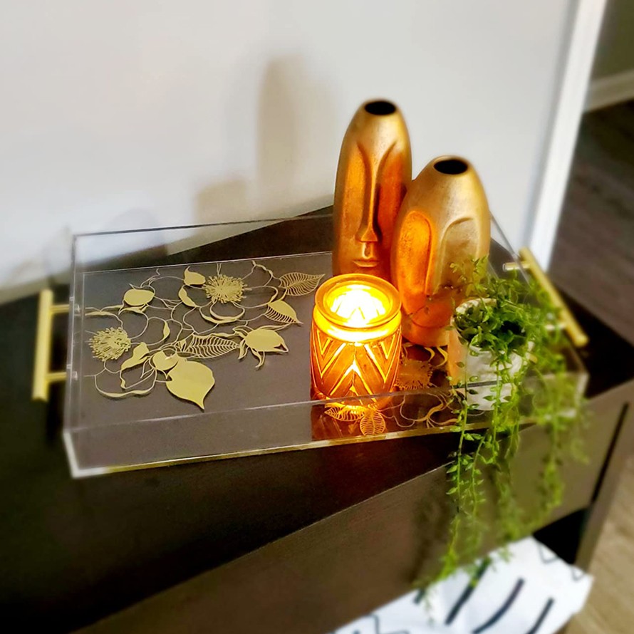 Plateau en lucite acrylique avec poignées pour table basse