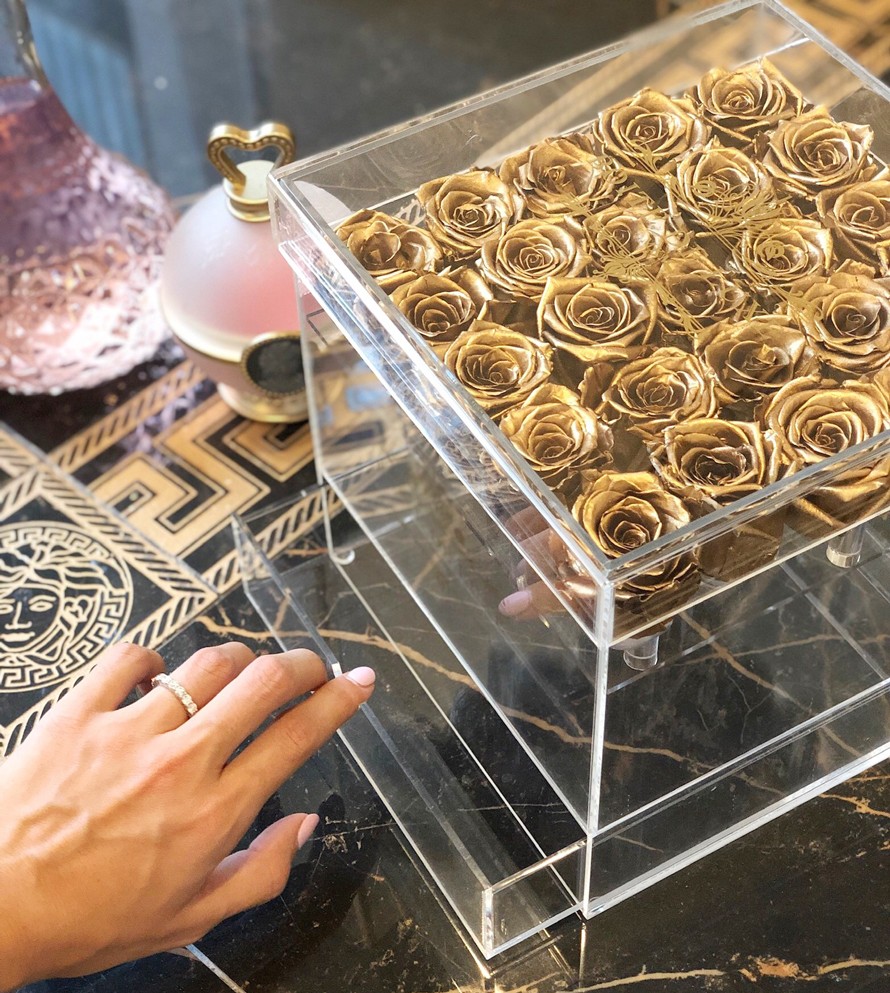Acrylic Rose Box with Makeup Organizer Drawer