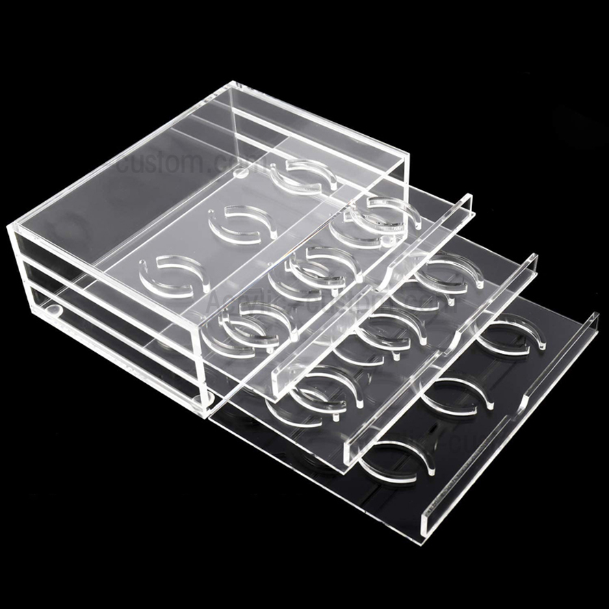 Caja de almacenamiento de pestañas transparente Organizador de pestañas de acrílico de 3 capas