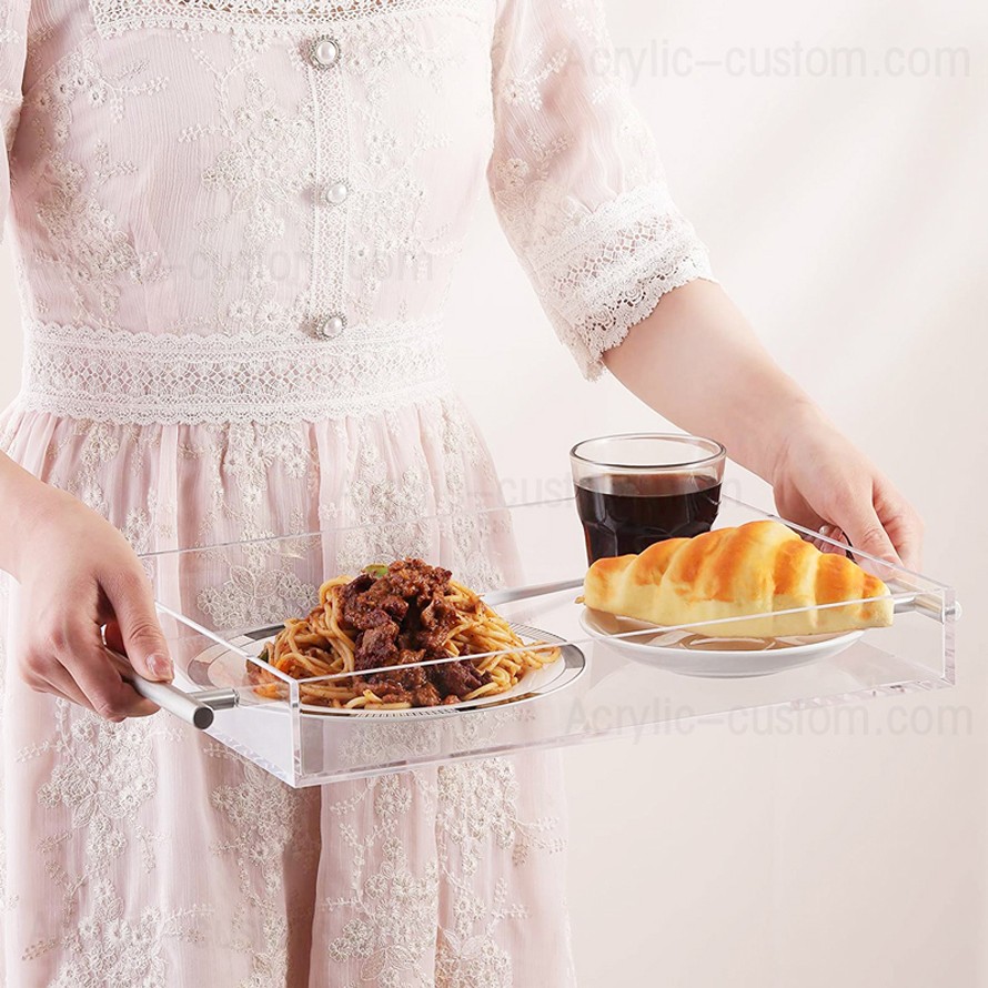 Clear Food Tray Acrylic Breakfast Tray with Handle