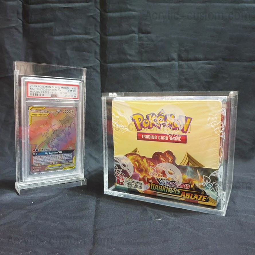 Boîtes et présentoirs en acrylique pour boosters Pokemon, ETB et dalles PSA