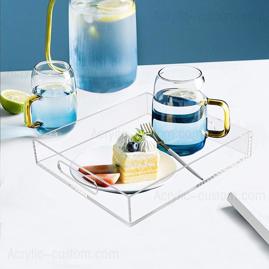 Clear Acrylic Storage Tray Lucite Serving Tray with Handles