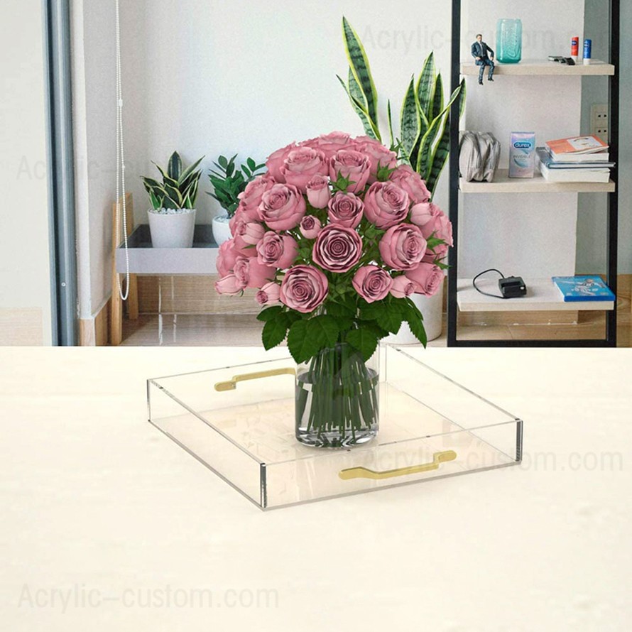 Acrylic Factory Wholesale Clear Lucite Storage Tray with Handle