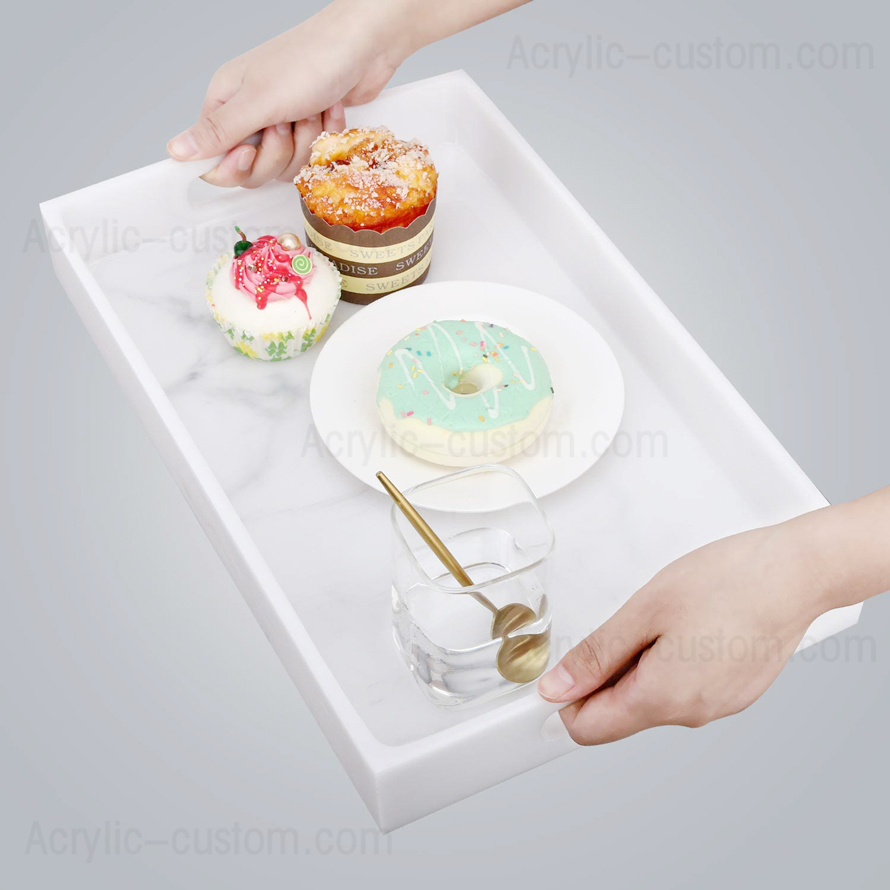 White Marble Storage Tray with Handles for Bathroom
