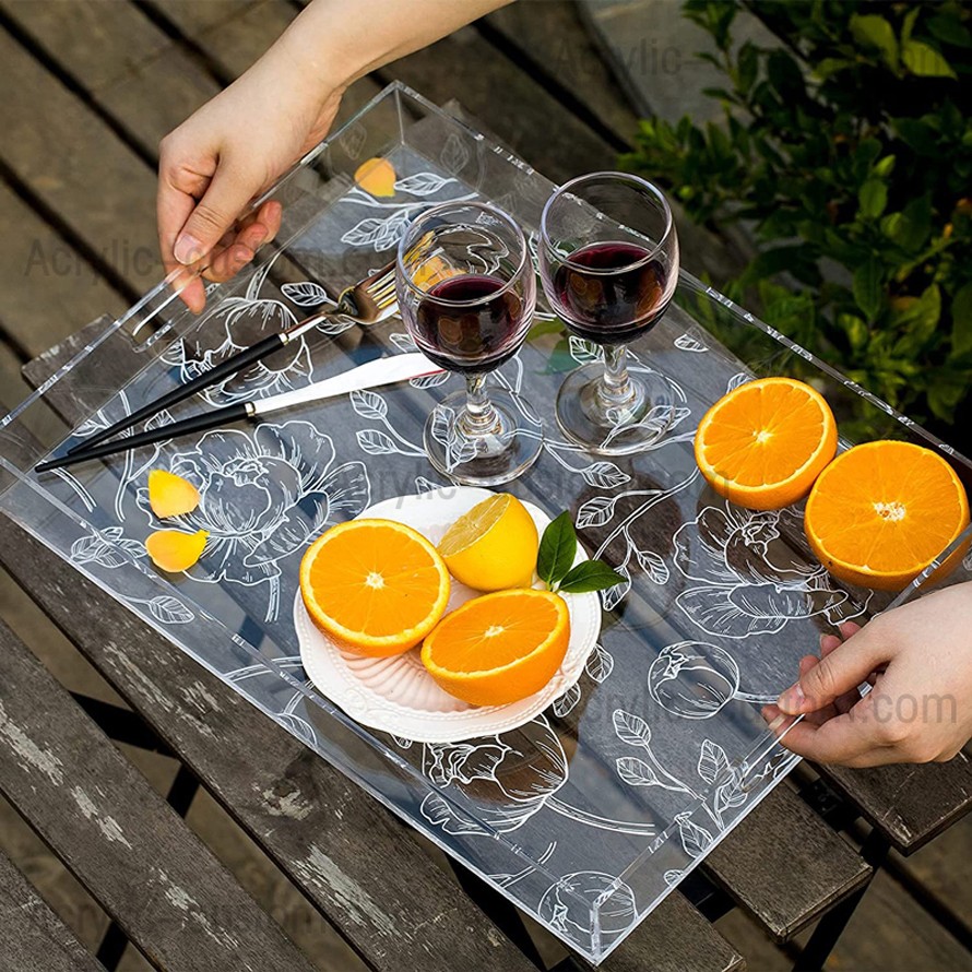 Organisateur de plateau transparent pour restaurant de luxe avec poignées