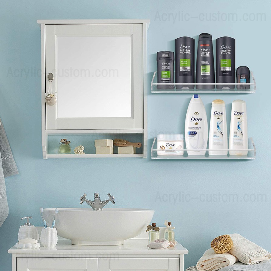 Almacenamiento en estante transparente para artículos de tocador de baño