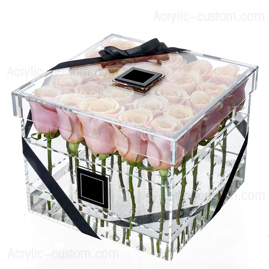 Clear Square Rose Storage Box Acrylic 25 Hole Flower Box