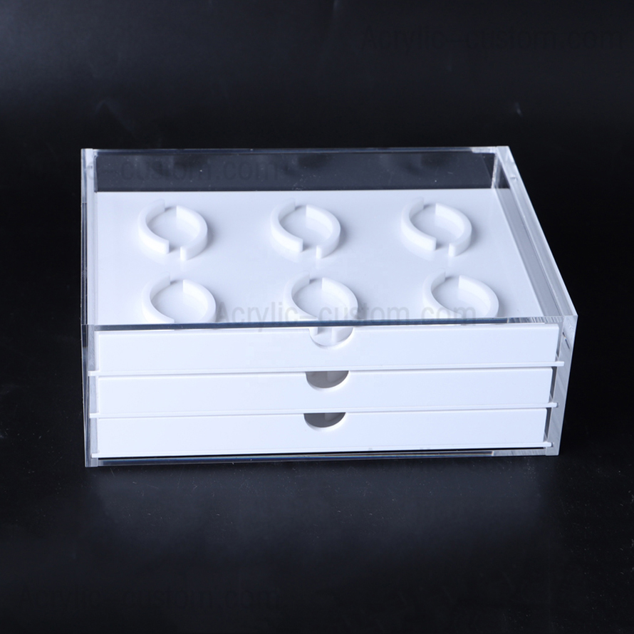 Acrylic Eyelash Organizer False Lash Storage Box with 3 White Drawers