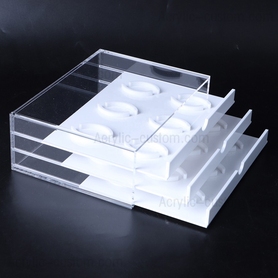 Organisateur de cils en acrylique Boîte de rangement pour faux cils avec 3 tiroirs blancs