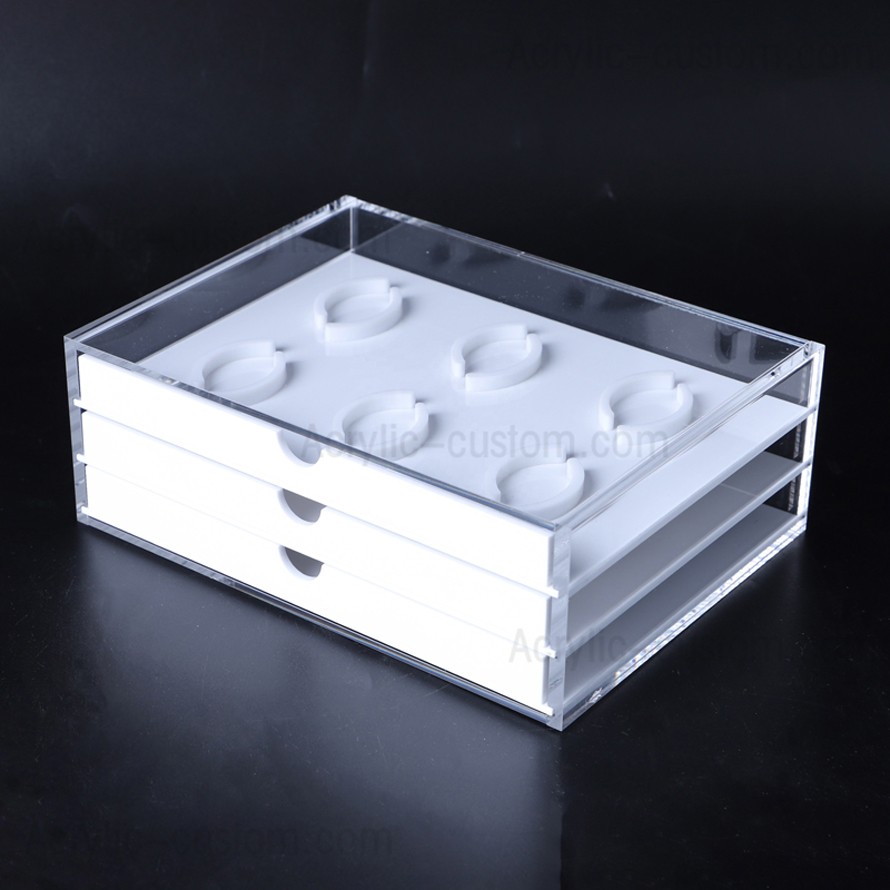 Organisateur de cils en acrylique Boîte de rangement pour faux cils avec 3 tiroirs blancs
