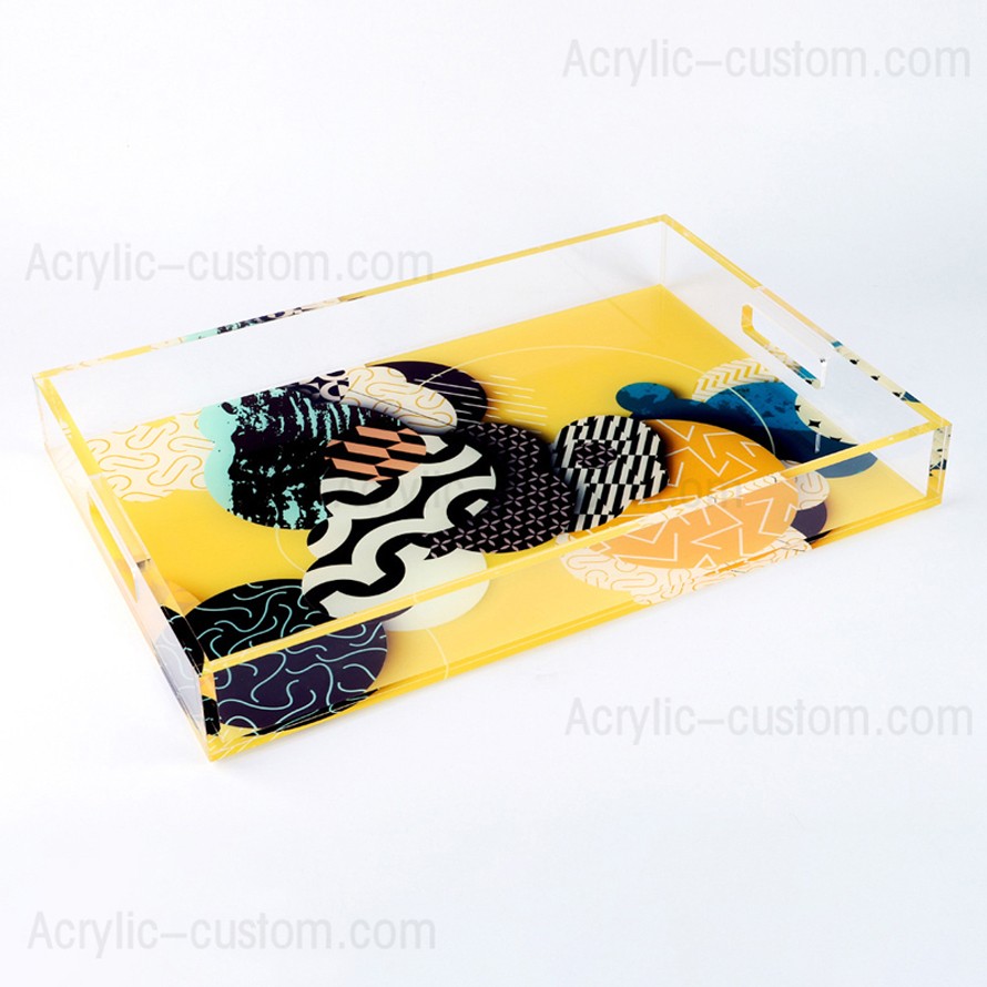 Large Acrylic Tray for Ottoman Serving Tray with Printed Patterns