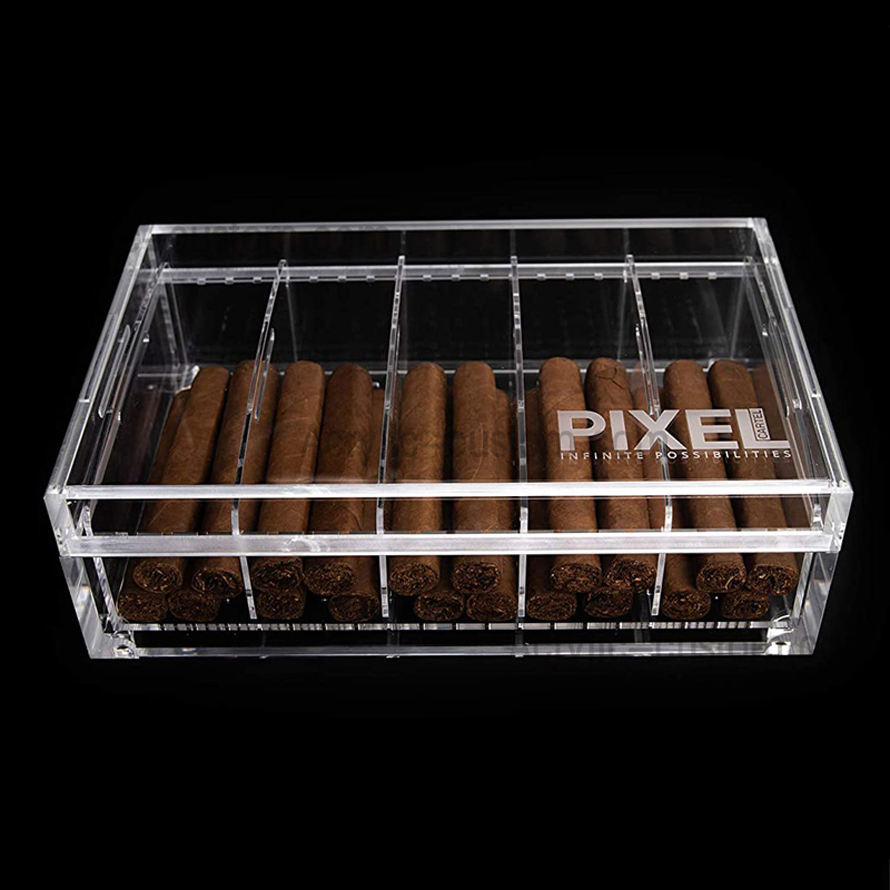 Humidor de puros grande, humidor de acrílico transparente con tapa (para 50-70 puros)